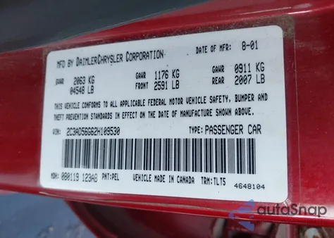 2002 Chrysler Concorde Limited из США, поврежденный, VIN 2C3AD56G62H109530